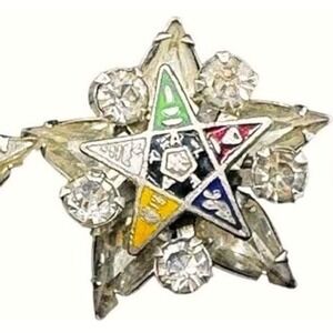 Order of the Eastern Star earrings vintage Masonic OES five‎ color enamel